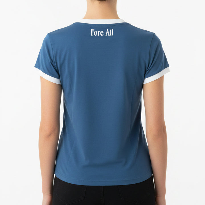 Fore All Women's Ringer Tee "Girls Is Players Too" Indigo