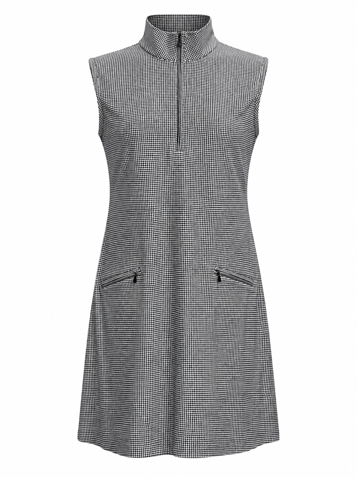 IBKUL Mini Check Sleeveless Zip Dress - Black/White