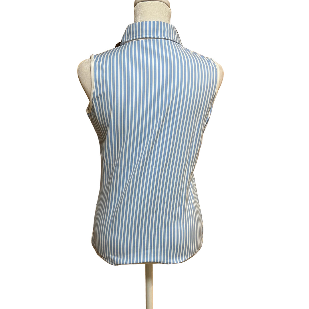 MDC Seersucker Sleeveless Polo - Blue/White - 36 - Skorzie