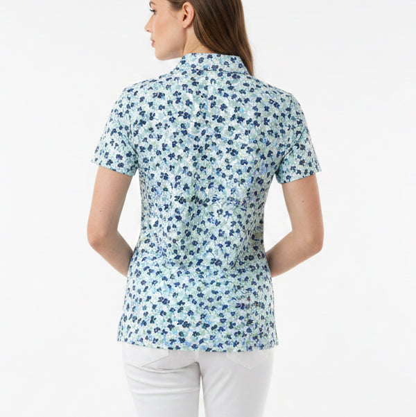SanSoleil Women's Golf S/S 1/4 Zip Polo Clover Print Navy/Green