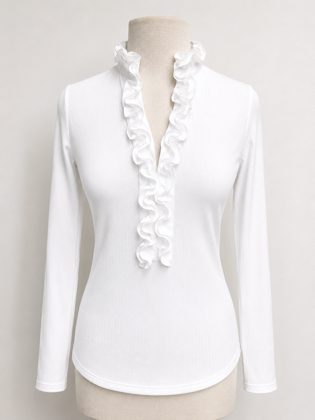 G-Lifestyle Ruffle V Neck Top - White - XS
