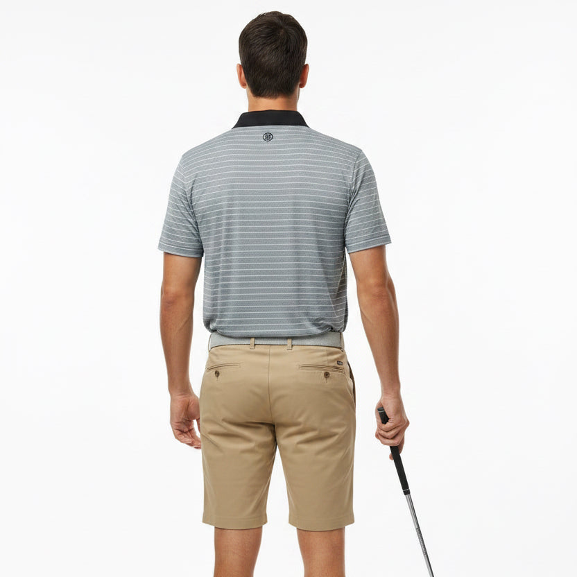 G/FORE Men's Polo Herringbone Stripe Tech Jersey Onyx/Snow Size M