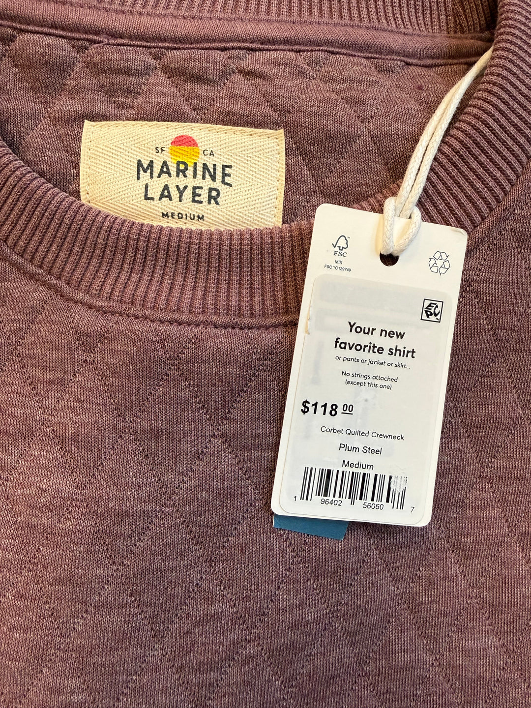 Marine Layer Corbet Quilted Crewneck - Plum Steel - Medium
