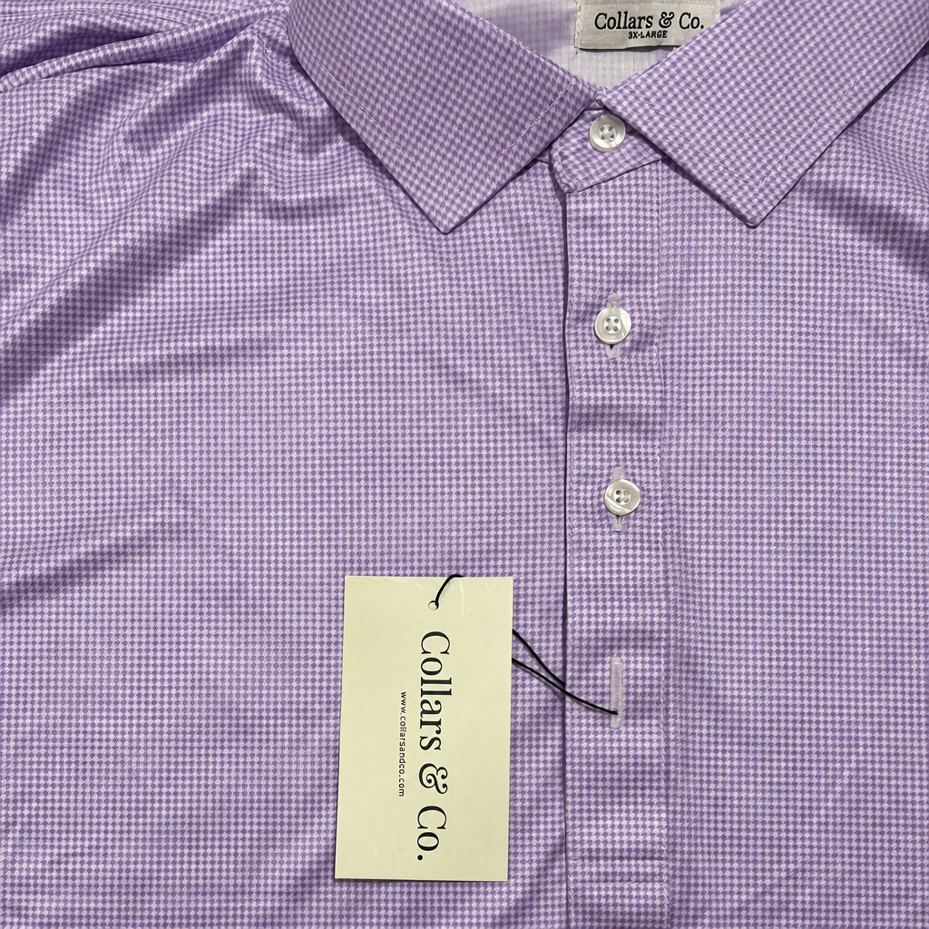 Collars & Co. Men's Polo Performance Fabric Semi-Spread Collar Lavender Houndstooth Size 3XL