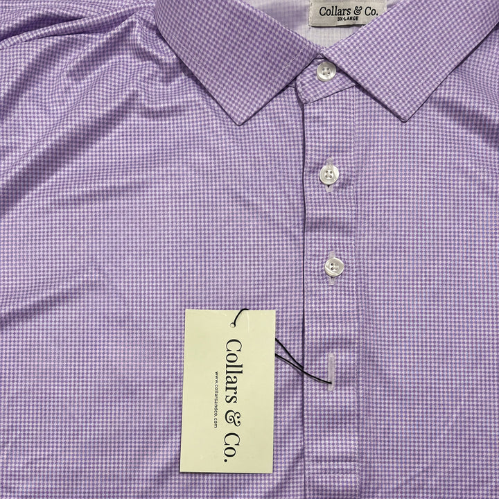Collars & Co. Men's Polo Performance Fabric Semi-Spread Collar Lavender Houndstooth Size 3XL