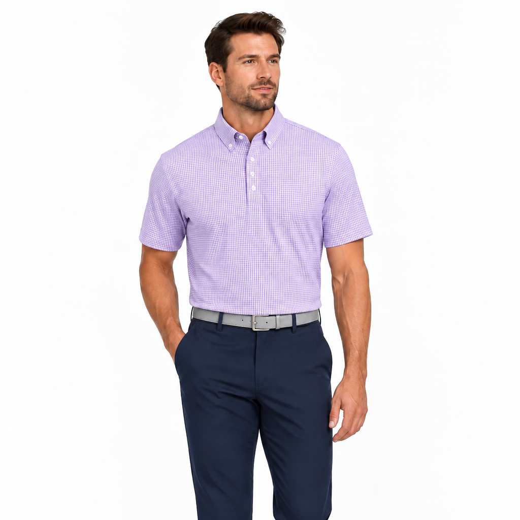 Collars & Co. Men's Polo Performance Fabric Semi-Spread Collar Lavender Houndstooth Size 3XL