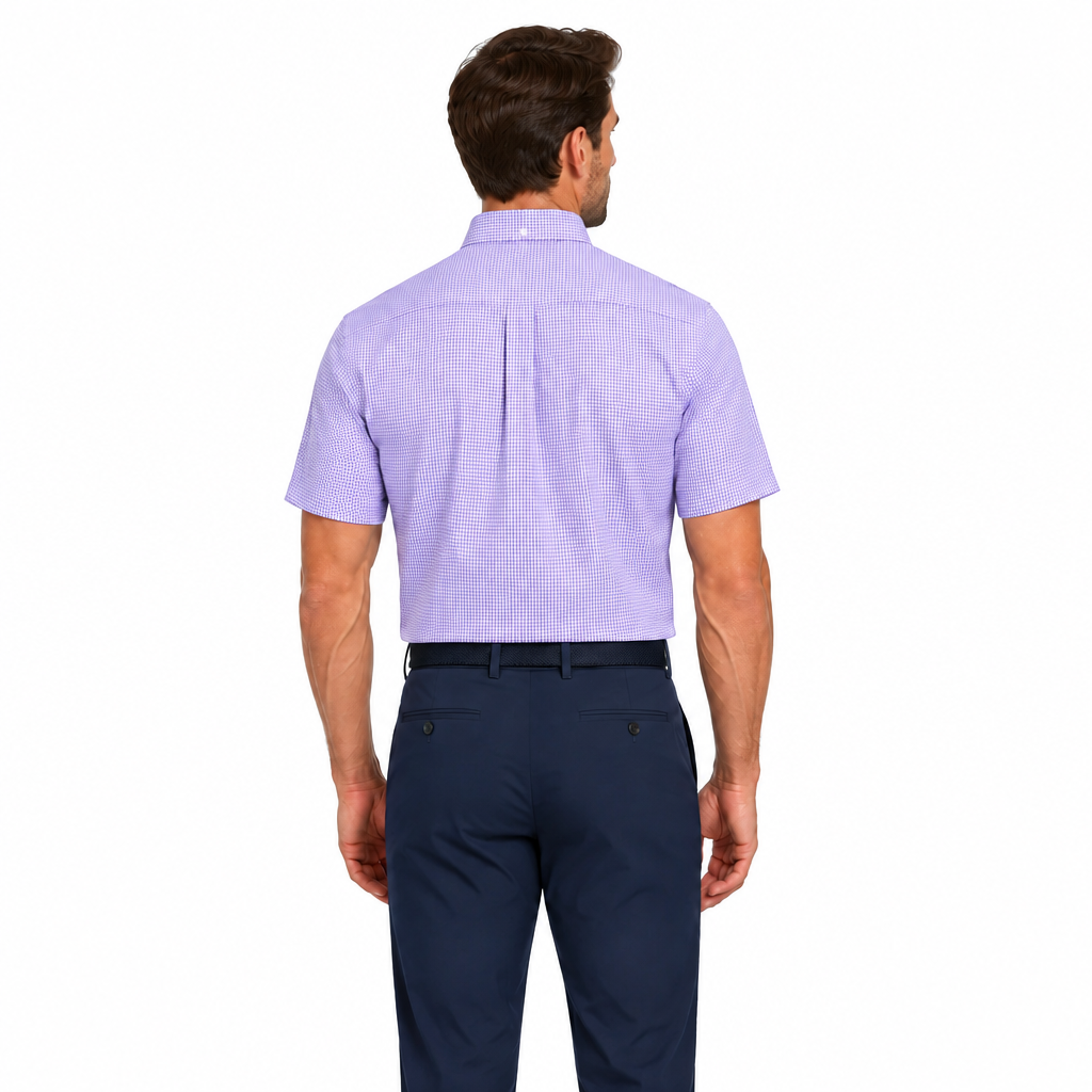 Collars & Co. Men's Polo Performance Fabric Semi-Spread Collar Lavender Houndstooth Size 3XL