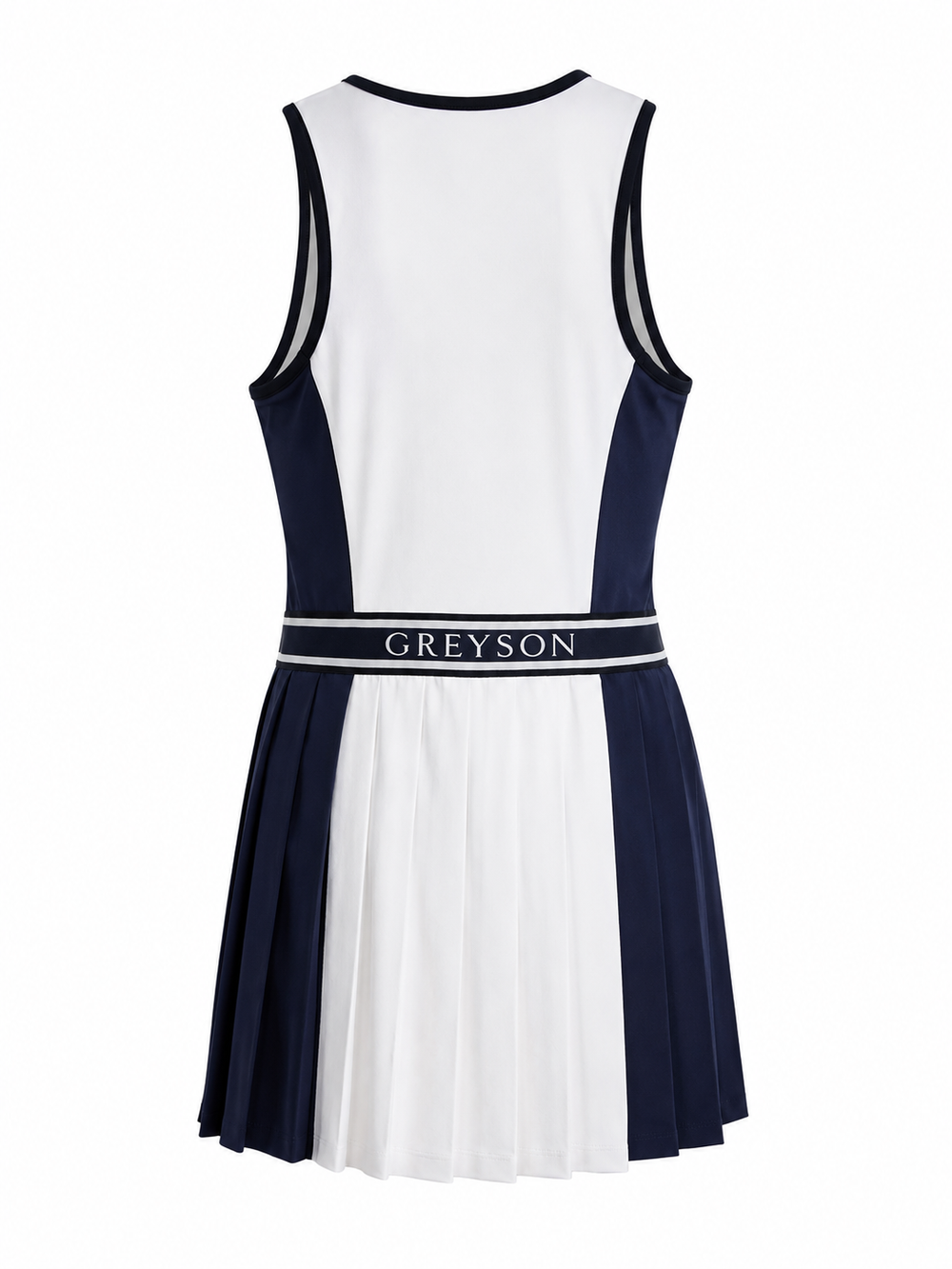Greyson Leo Pleated Color Block Dress - White/Navy - Small - Skorzie