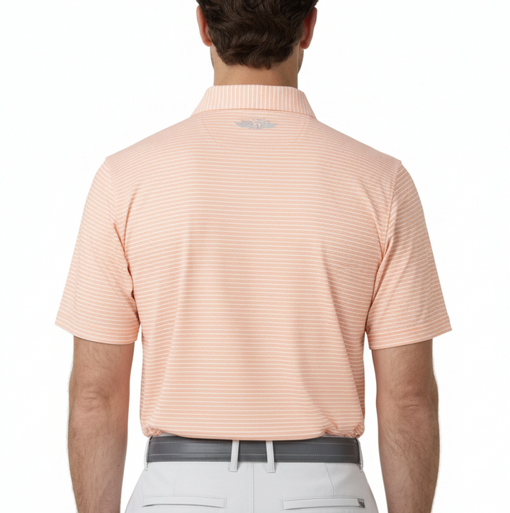 Straight Down Men's Golf Polo Campus Stripe Cantaloupe Size L
