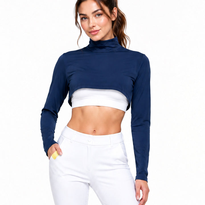 Jamie Sadock Women's Golf Top Mock Neck Crop Moonlit Size M (FINAL SALE ITEM)