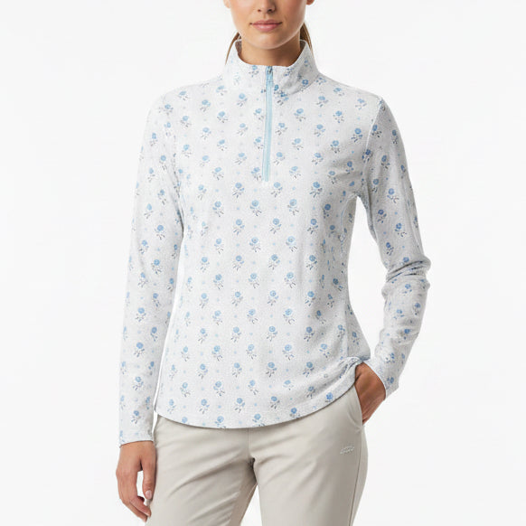 Smith & Quinn Women's L/S Polo Ava 1/4 Zip Blue Dot Floral Size M