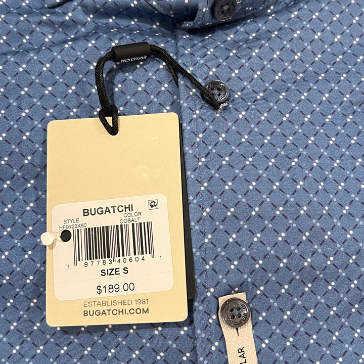 Bugatchi Men's L/S Shirt James Polka Dot Cobalt Size S