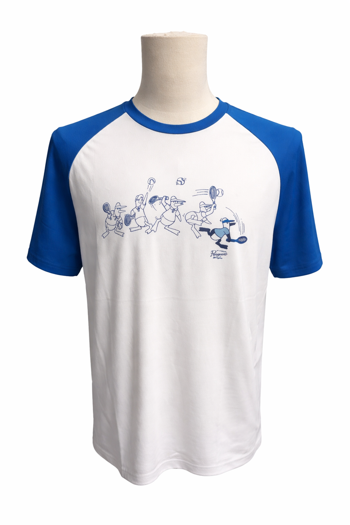 Penguin Logo Graphic Tennis Tee - White/Blue - Medium - Skorzie