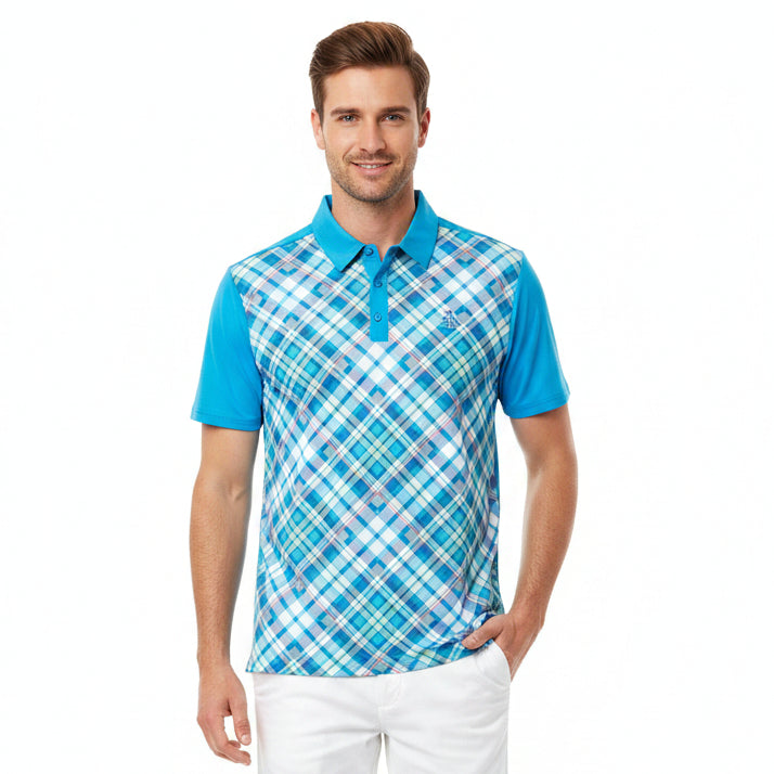 Original Penguin Men's Tennis Polo Plaid Malibu Blue Size M