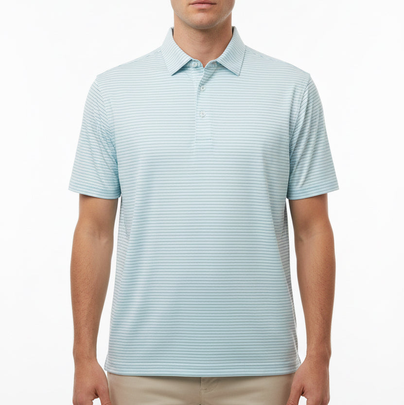 Straight Down Men's Golf Polo Channel Stripe Mint Size L