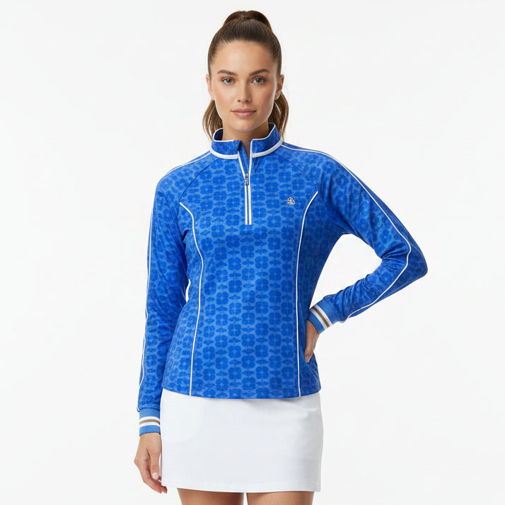 Original Penguin Women's Tennis Quarter Zip Mock Neck Poppy Ultramarine Size S