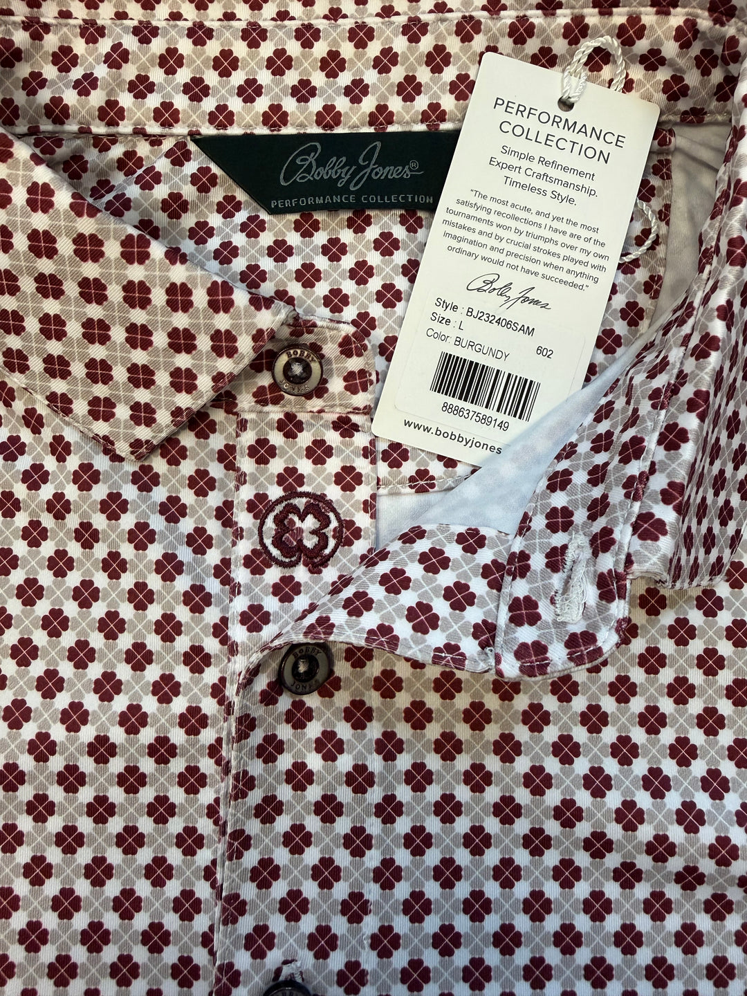 Bobby Jones Performance Clover Print Jersey Polo - Burgundy - Large