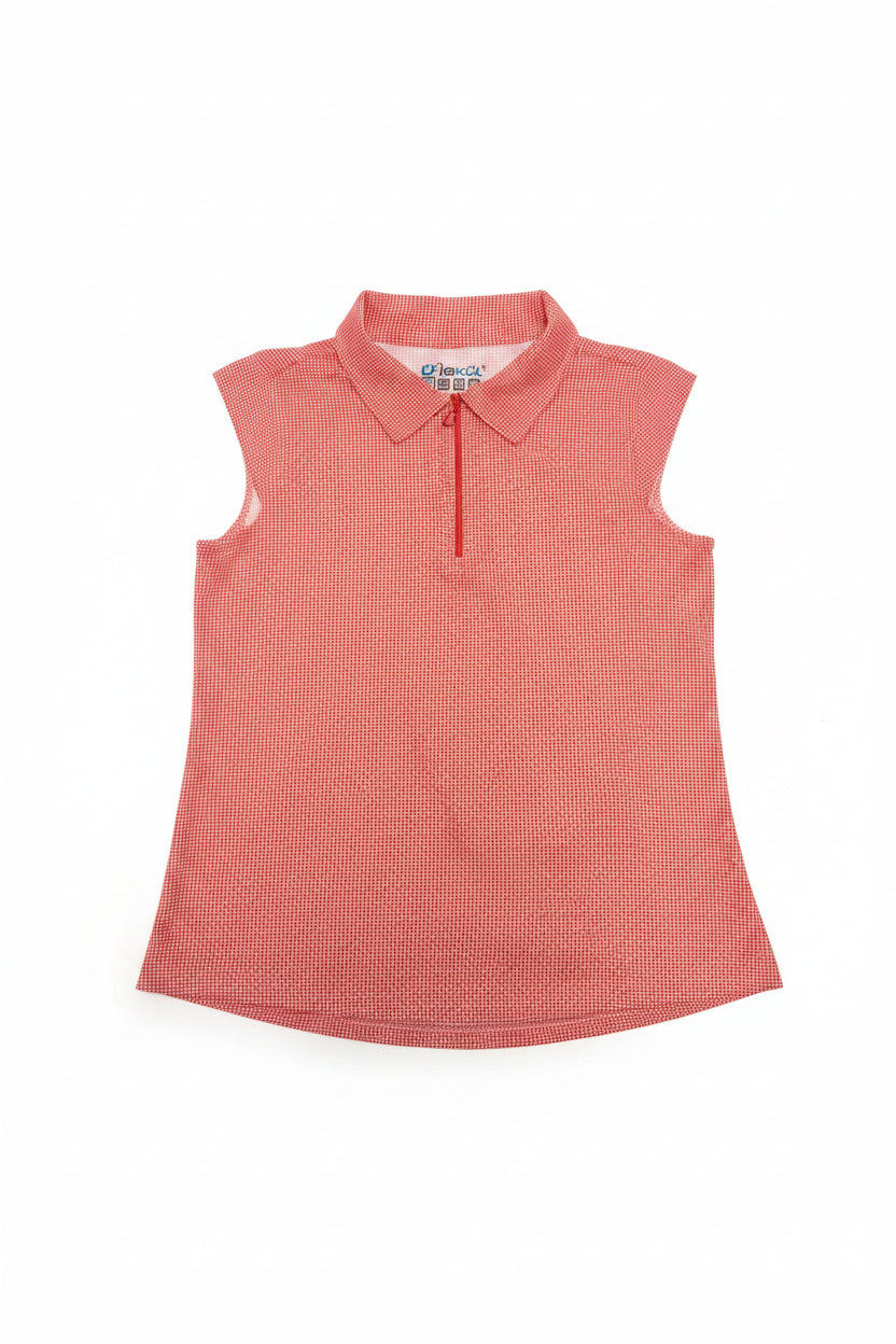 IBKUL Women's Mini Check Sleeveless Zip Polo - Red/White