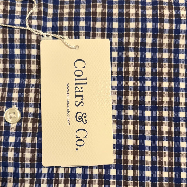 Collars & Co. Men's L/S Polo Apex Performance Fabric Semi-Spread Royal Brown Tattersall Size L