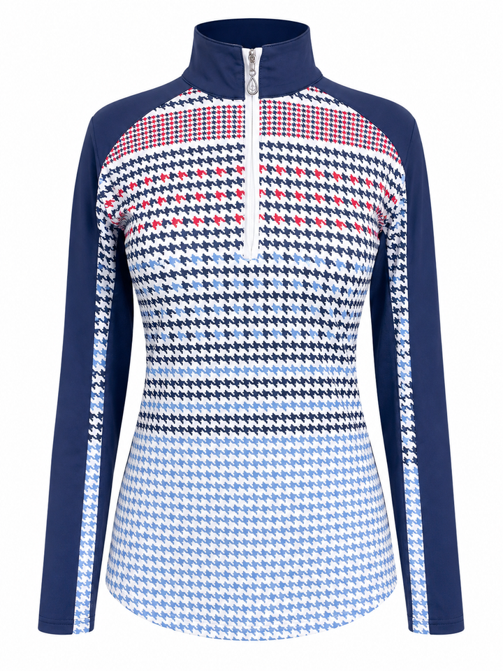 SanSoleil Womens Long Sleeve Zip Polo - Draper Cornflower