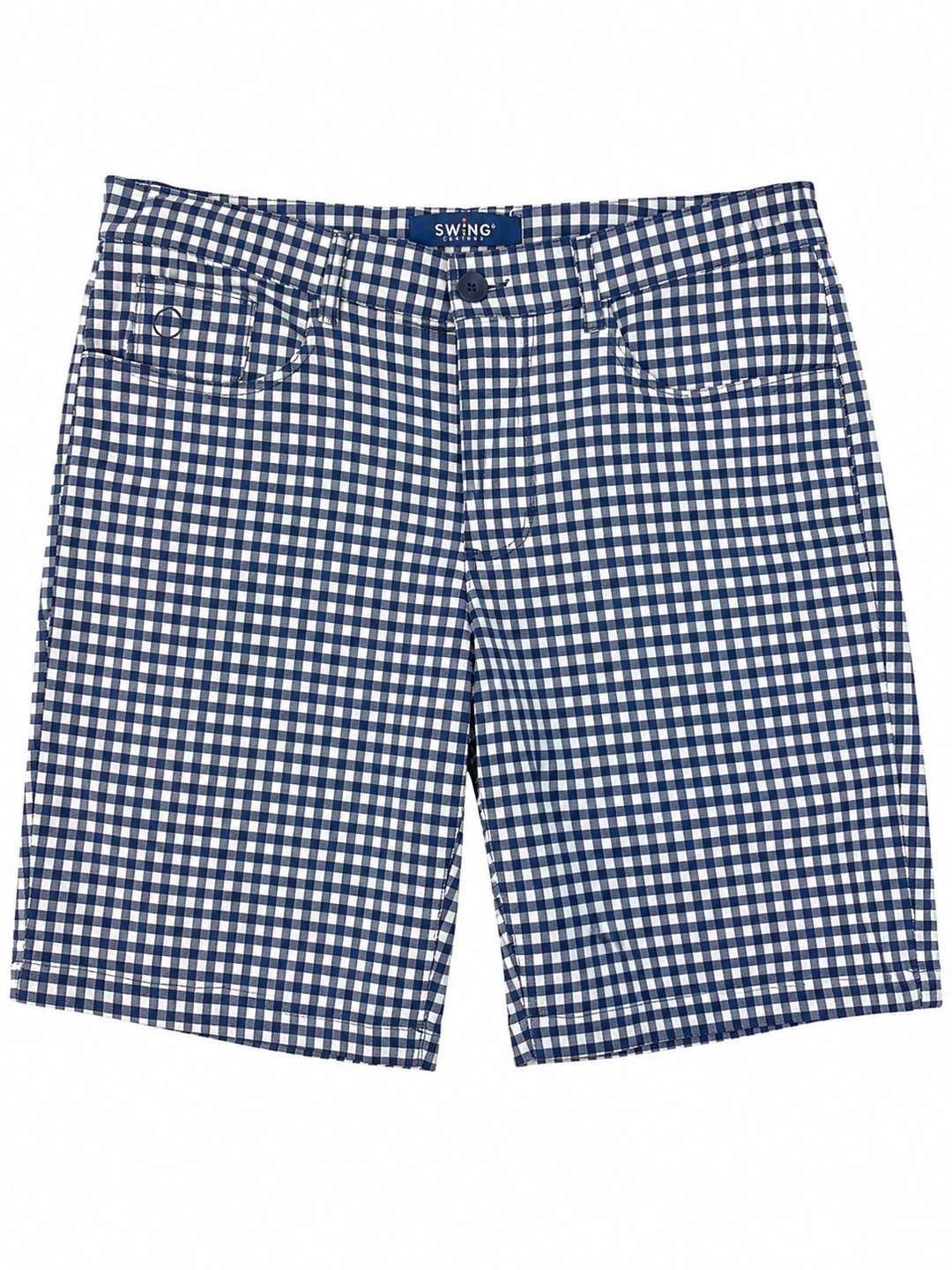 Swing Control Gingham Straight Leg Shorts - Navy/White - Size 34