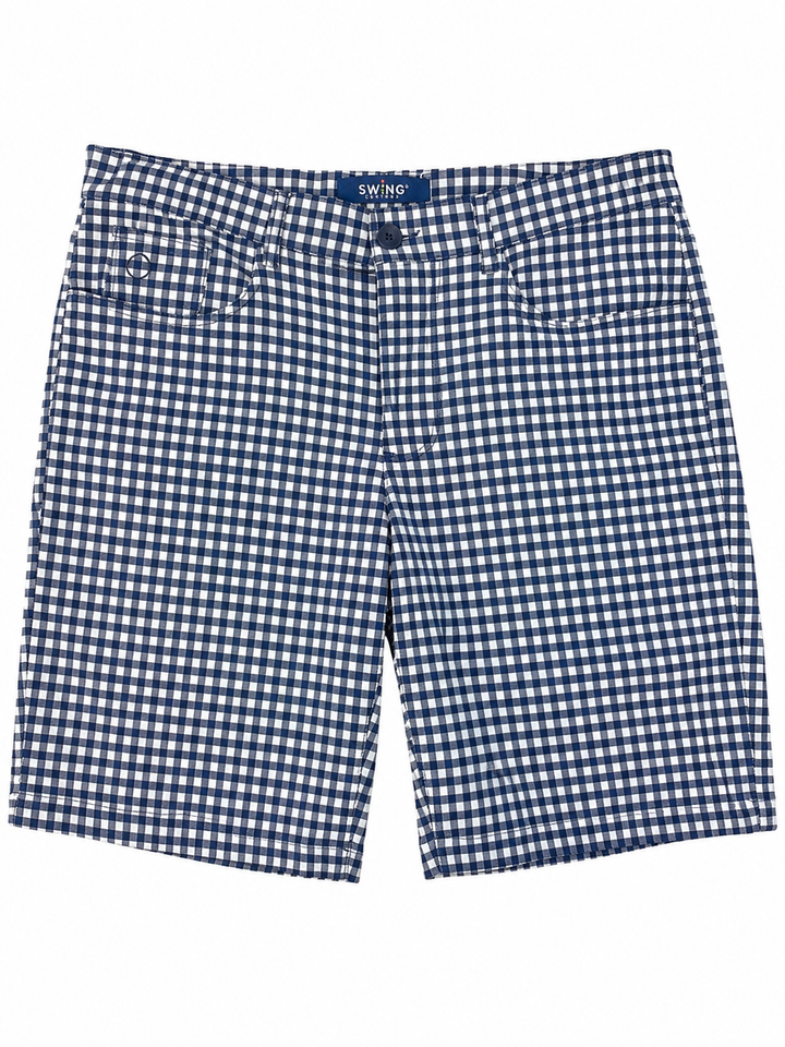 Swing Control Gingham Straight Leg Shorts - Navy/White - Size 34