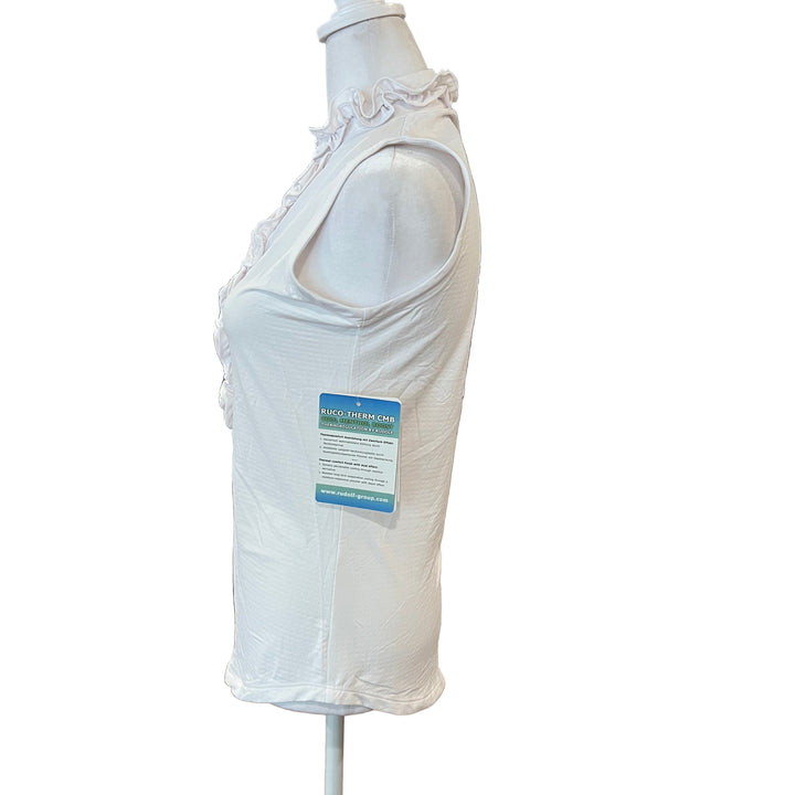 G Lifestyle Sleeveless Ruffle Collar Top - White