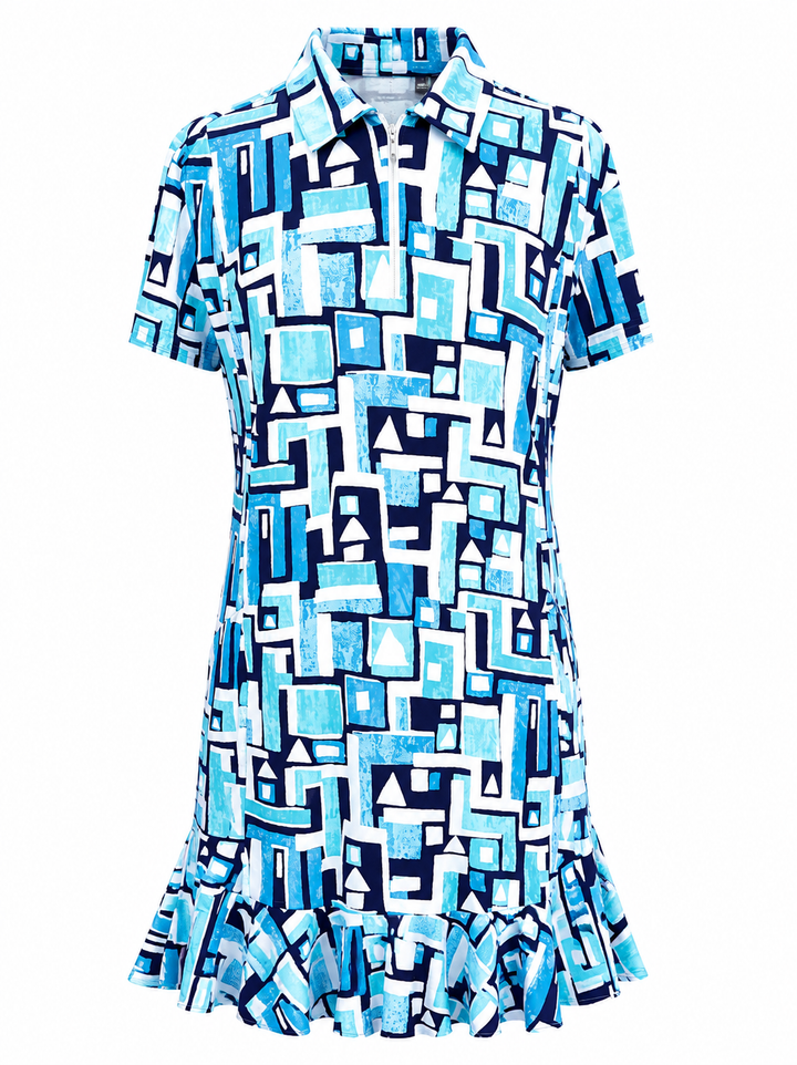 IBKUL Jenni Short Sleeve Godet Dress - Turq/Navy
