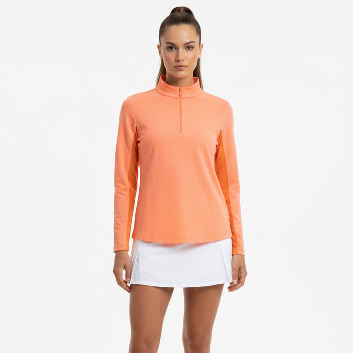 IBKUL Women's Long Sleeve Solid Zip Mock Peach Size XL