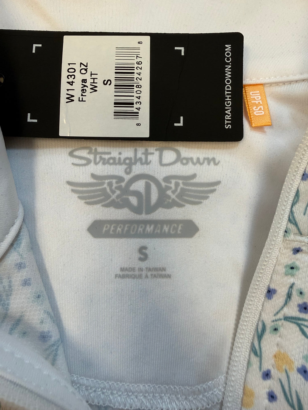Straight Down Freya Ladies Floral Quarter Zip (w/ logo) - White - Small