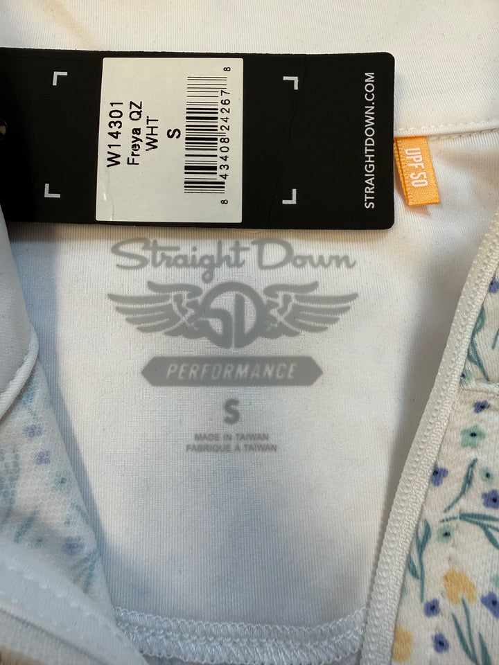 Straight Down Freya Ladies Floral Quarter Zip (w/ logo) - White - Small