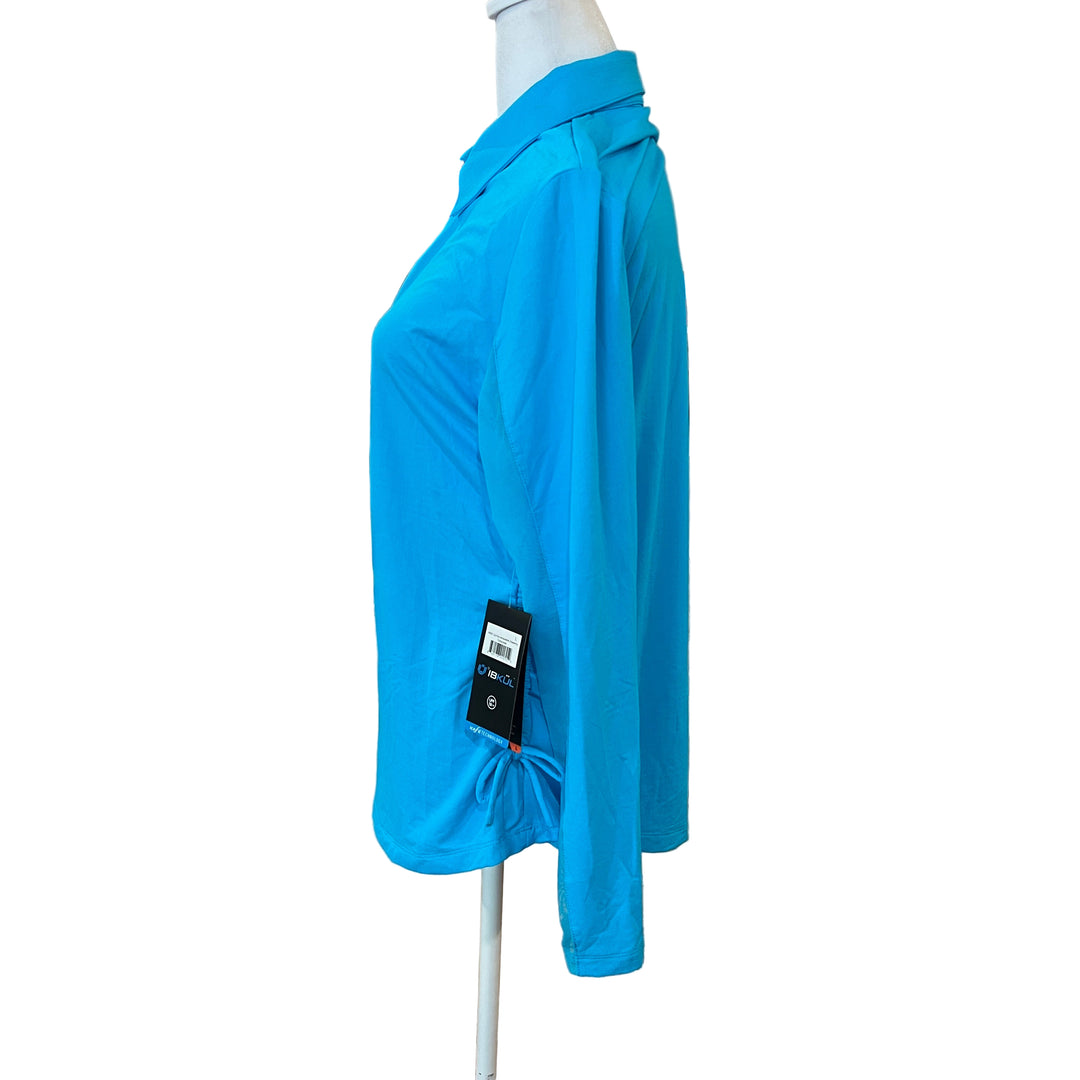 IBKUL Zip Polo with Adjustable Drawstring - Turquoise