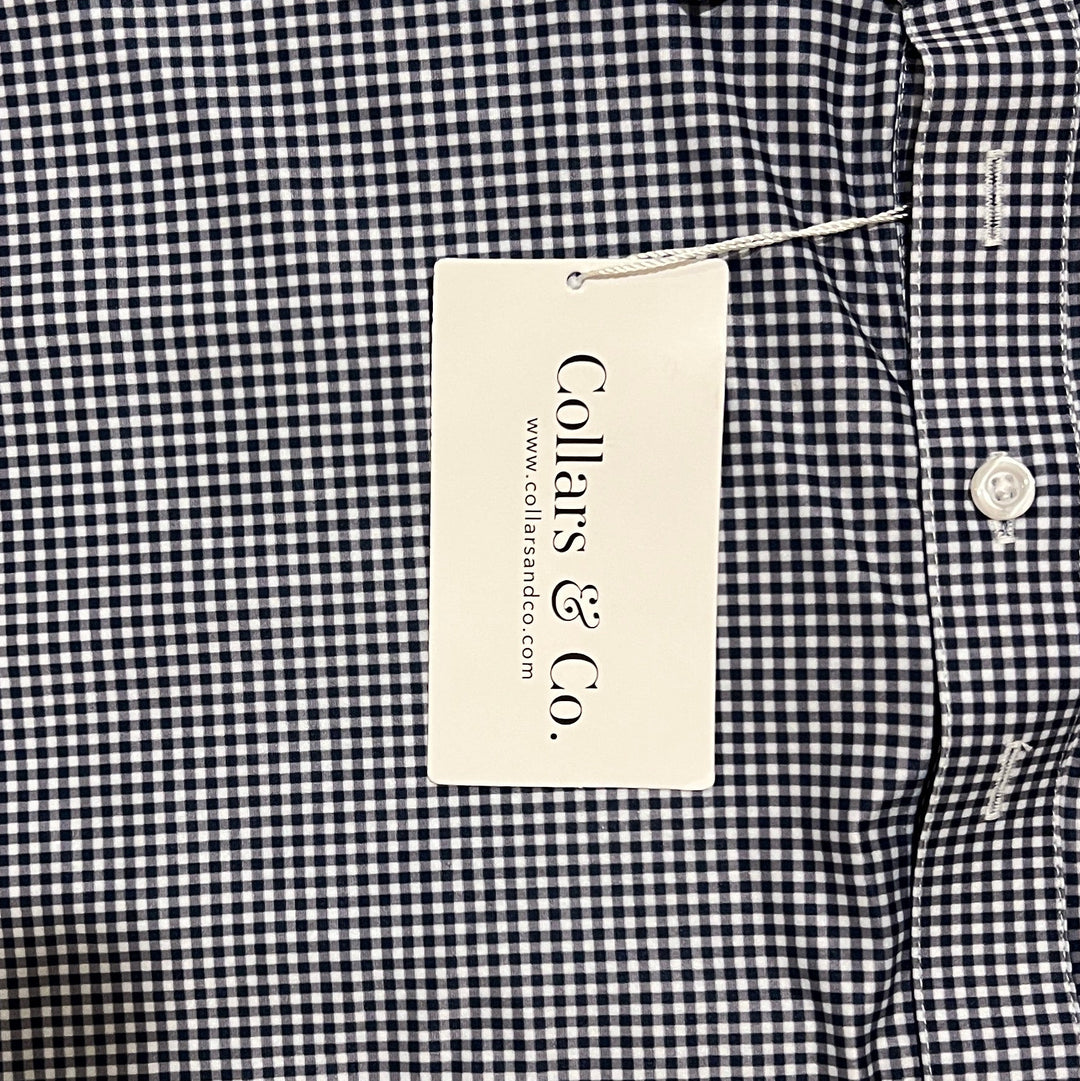 Collars & Co. Men's Polo Featherweight Flex Fabric Navy Micro Gingham Size 3XL