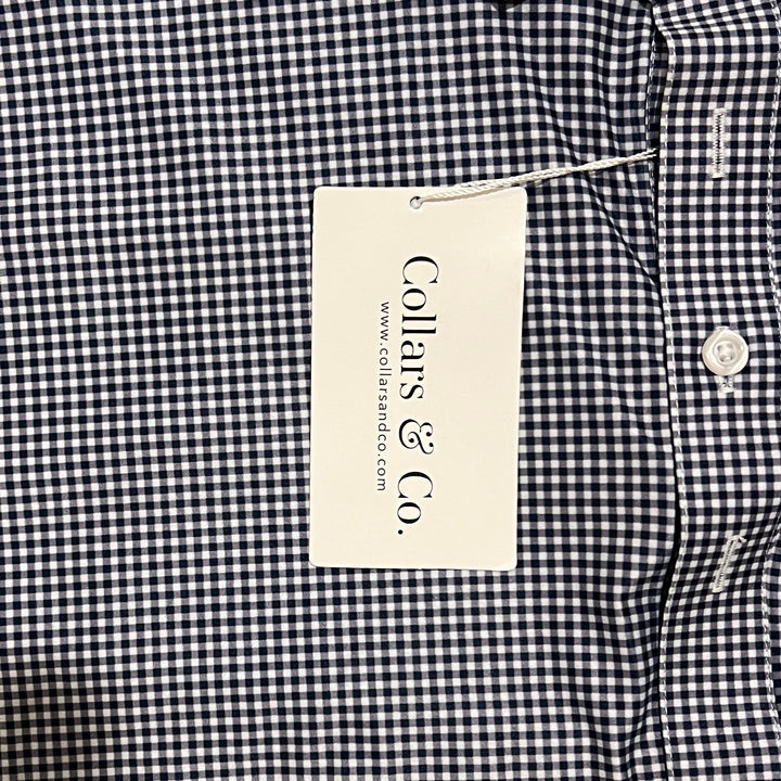 Collars & Co. Men's Polo Featherweight Flex Fabric Navy Micro Gingham Size 3XL