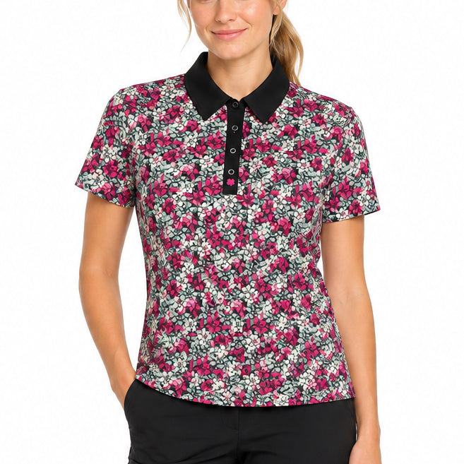 Black Clover Women's Golf Polo Niya Flower Power Black Sand Size S
