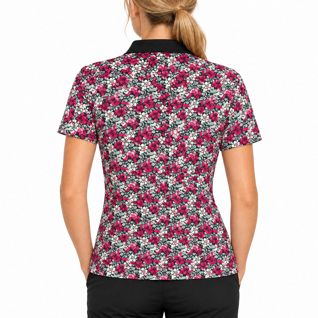 Black Clover Women's Golf Polo Niya Flower Power Black Sand Size S