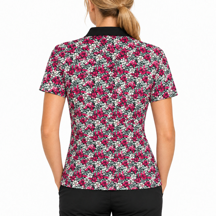 Black Clover Women's Golf Polo Niya Flower Power Black Sand Size S
