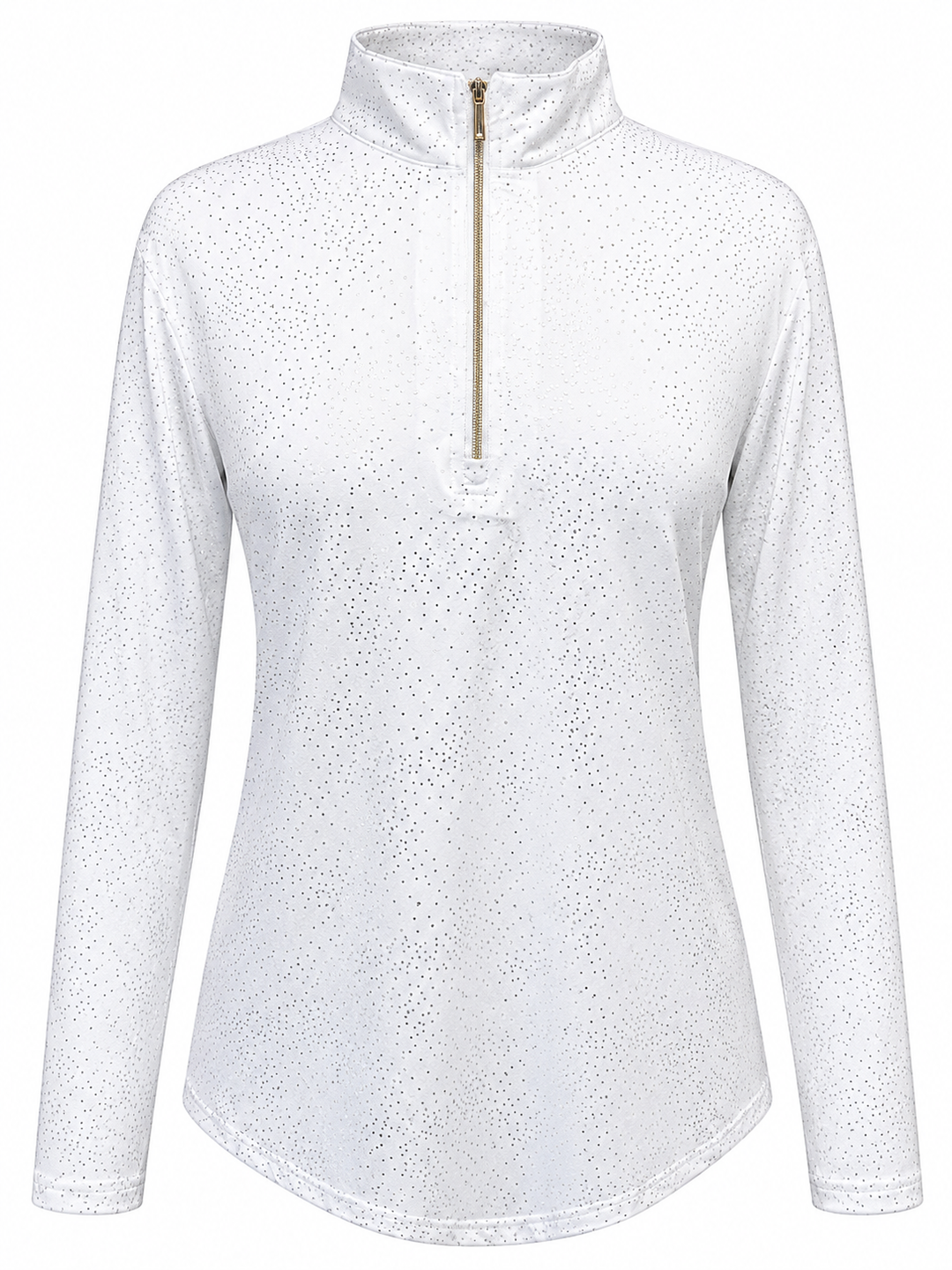 SanSoleil Confetti Long Sleeve Foil Print Mock - White/Metallic Gold
