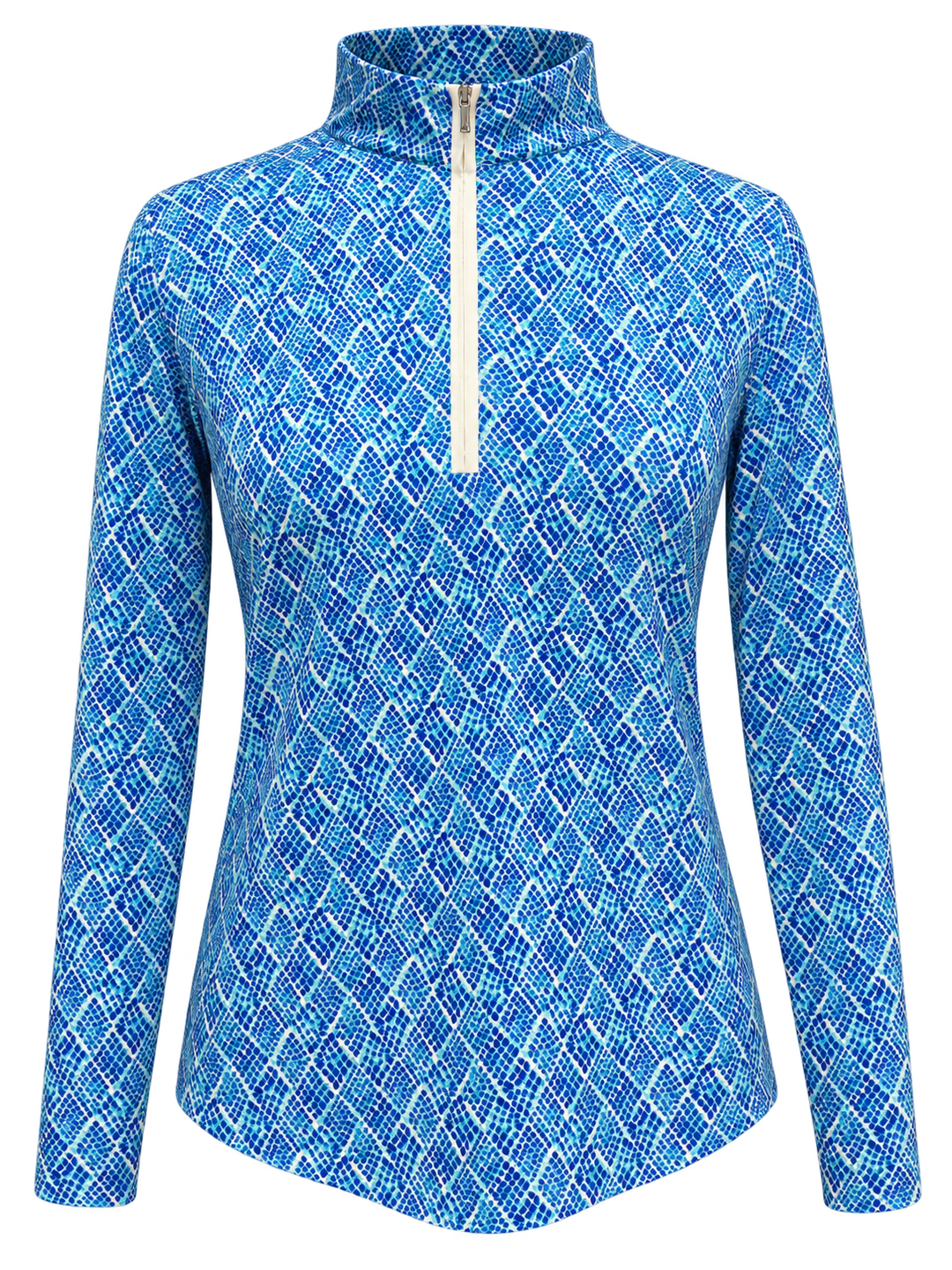 SanSoleil SolCool Print Mock Zip Top -  Blue/Aqua