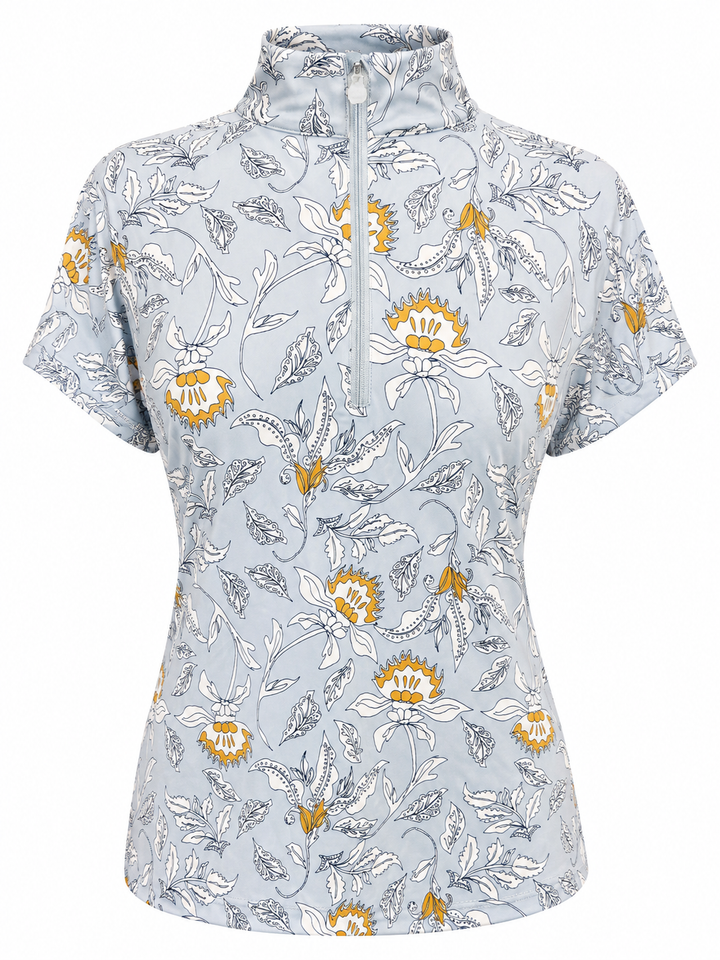 Kastel Denmark Cap Sleeve 1/4 Zip Sun Shirt - Dove Vintage Jacobean - Skorzie