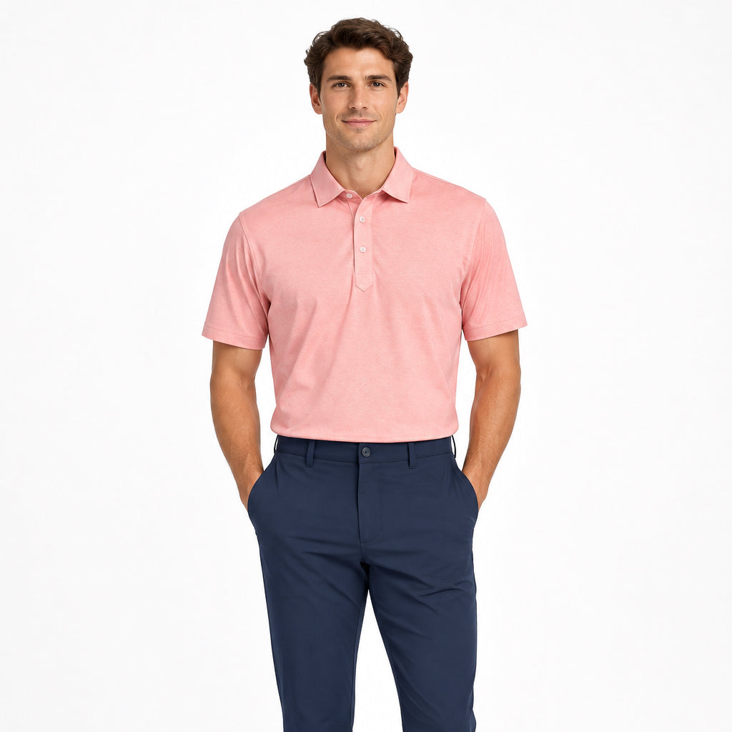 Collars & Co. Men's Polo Performance Fabric Semi-Spread Collar Peach Size M