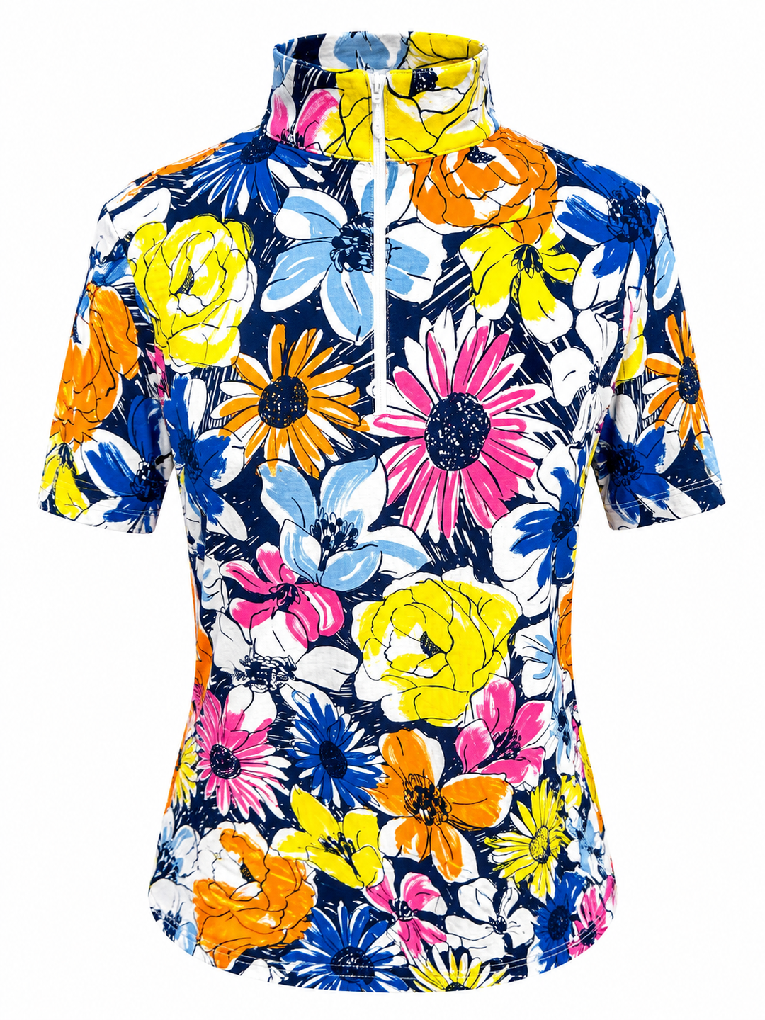 IBKUL Medeline Short Sleeve Zip Mock - Orange Multi