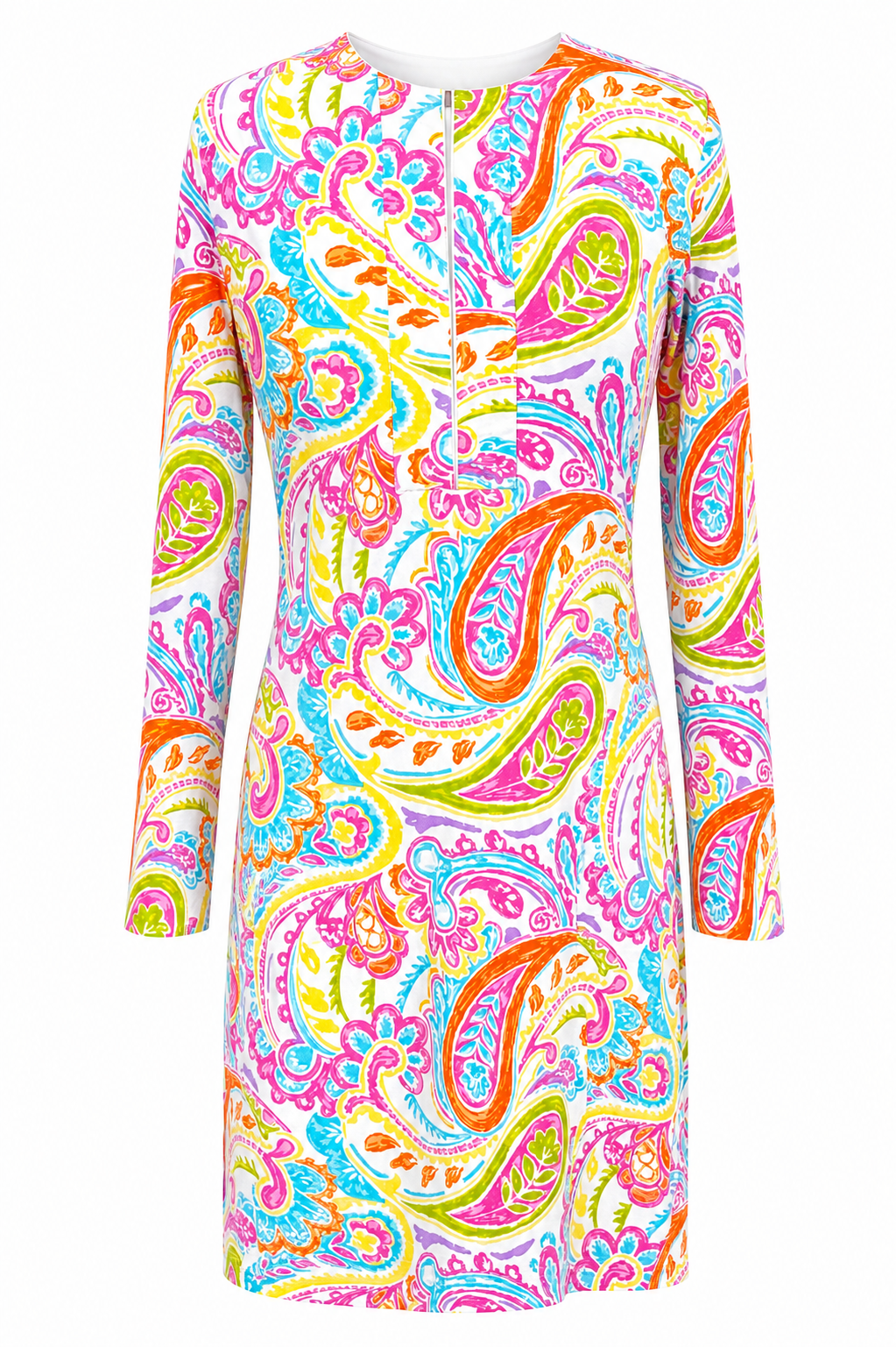 IBKUL Long Sleeve Colorful Paisley Zip Dress - Small - Skorzie