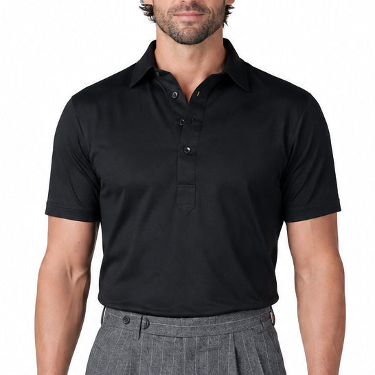 Collars & Co Men's Golf Polo Semi-Spread Collar Black Size L