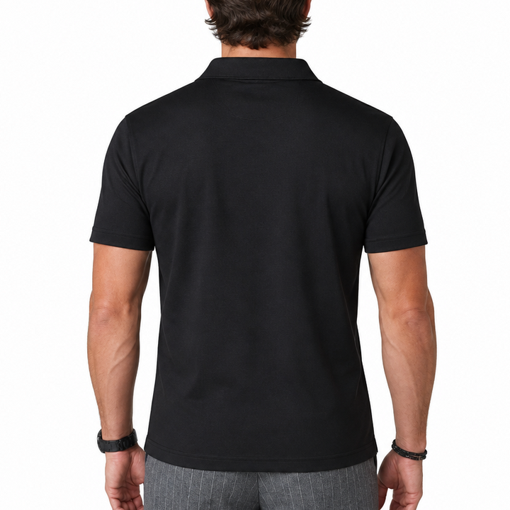 Collars & Co Men's Golf Polo Semi-Spread Collar Black Size L