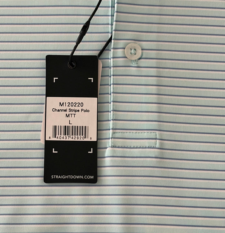 Straight Down Men's Golf Polo Channel Stripe Mint Size L