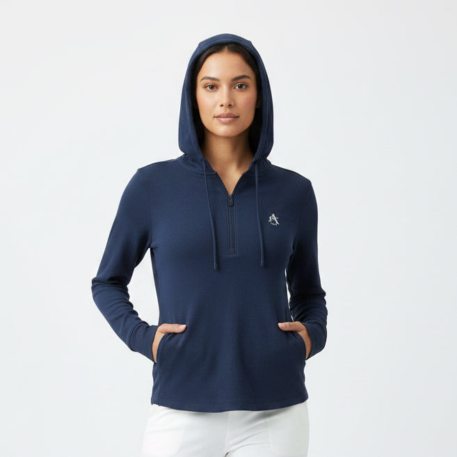 Straight Down Women's Quarter Zip Thyme Hoodie (w/ logo) New Indigo Size XS