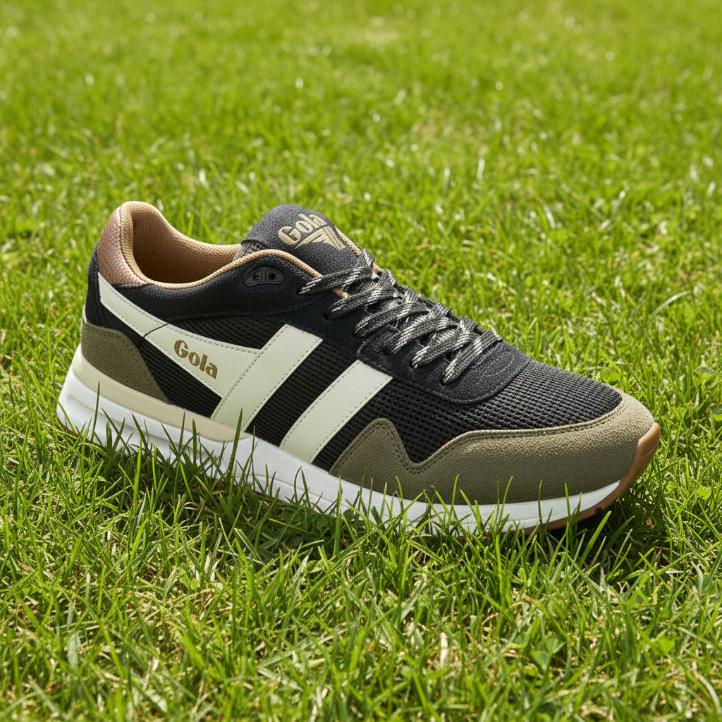 Gola Mens Hawk/Elan/Viper Delta Trainer Shoes - Black/Khaki/Off White