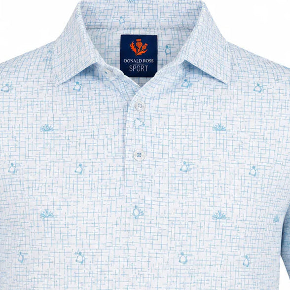 Donald Ross Mens Boyd Short Sleeve Polo (w/logo) - White/Neptune