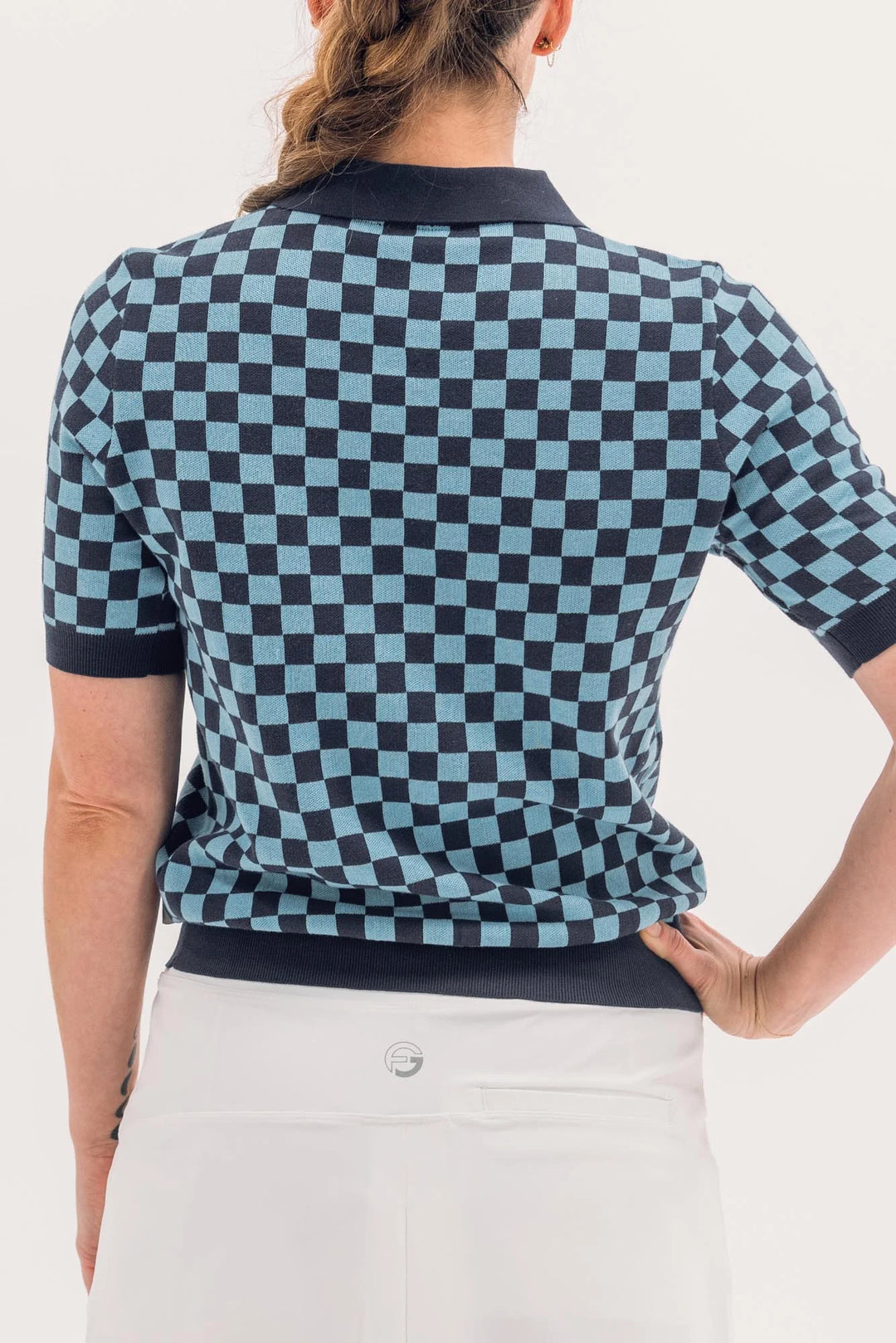 Foray Golf Checkered Short Sleeve Knit Polo - Navy/Blue - Skorzie